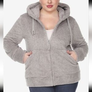 White Mark Plus Size Hooded Sherpa Jacket In Grey - 1X